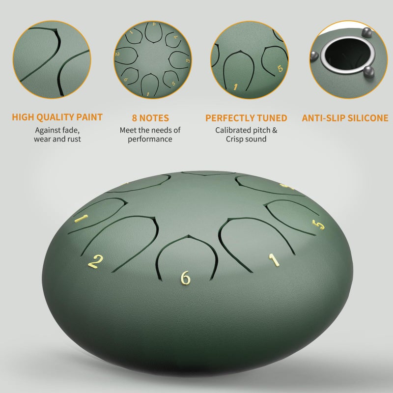MENGBEI Rain Drum for Outside 6 Inches 8 Notes Rain Drum for Garden Instrument  Drum Rain Chime Waterproof  Rain Drum Outdoor  with Drum Bag  Music Book  Drum Mallets (Stone Green) - Image 2